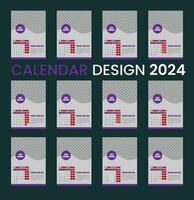 calendário Projeto modelo para 2024, minimalista, limpar, e elegante Projeto .definir do 12 calendário Páginas vetor Projeto impressão modelo com Lugar, colocar para foto e companhia logotipo.