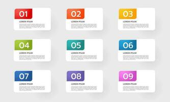 infográfico elementos Projeto modelo. o negócio conceito com 9 passos ou opções. vetor ilustração.
