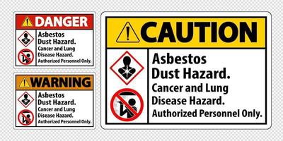 etiqueta de segurança, risco de poeira com amianto, risco de câncer e doenças pulmonares apenas pessoal autorizado vetor