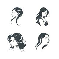à moda mulheres penteados silhueta, beleza salão logotipo modelos. ícone conjunto vetor ilustração