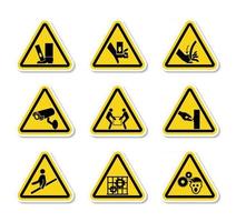 rótulos de símbolos de perigo de aviso triangular assinar isolar no fundo branco, ilustração vetorial vetor