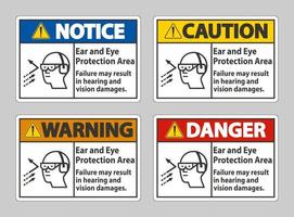 área de proteção dos ouvidos e olhos, a falha pode resultar em danos à audição e visão vetor