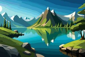 montanha e lago natureza fundo vetor 9