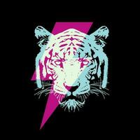 camiseta Projeto do uma tigre cabeça com a símbolo do raio isolado em Preto. vetor ilustração para cartazes