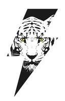 Projeto para camiseta do a símbolo do raio com a cabeça do uma tigre. vetor ilustração do animais selvagens e moda.