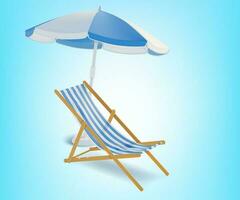 realista detalhado 3d de praia cadeira e guarda-chuva definir. vetor