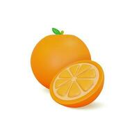 3d fresco fruta todo laranja e fatias conceito desenho animado estilo. vetor