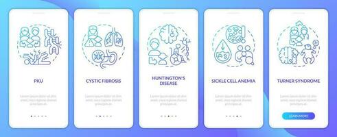 hereditário doenças azul gradiente onboarding Móvel aplicativo tela. passo a passo 5 passos gráfico instruções com linear conceitos. interface do usuário, ux, gui modelado vetor