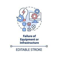 fracasso do equipamento ou a infraestrutura conceito ícone. poder interrupção. desastre tipo abstrato idéia fino linha ilustração. isolado esboço desenho. editável acidente vascular encefálico vetor