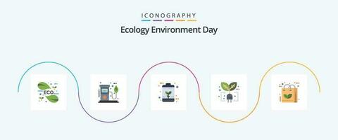 ecologia plano 5 ícone pacote Incluindo folha. ecologia. bombear. poder. econômico vetor