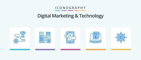 digital marketing e tecnologia azul 5 ícone pacote Incluindo anúncio. inscrição modelo. marketing. modelo. digital. criativo ícones Projeto vetor