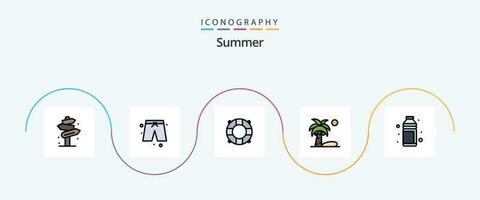 verão linha preenchidas plano 5 ícone pacote Incluindo garrafa. álcool. de praia. verão. coco vetor