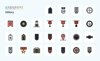 25 pacote de ícones de estilo cheio de linha militar vetor