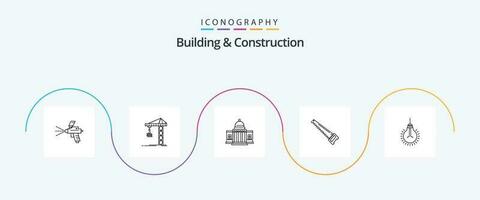 construção e construção linha 5 ícone pacote Incluindo mão. lugar. torre. prédio. casa vetor