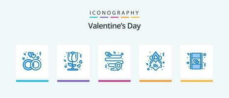 dia dos namorados dia azul 5 ícone pacote Incluindo amar. filme. coração. romance. coração. criativo ícones Projeto vetor