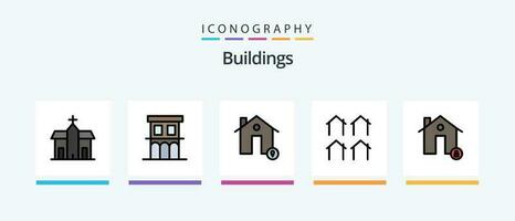 edifícios linha preenchidas 5 ícone pacote Incluindo fogo. edifícios. localização. residências. habitação. criativo ícones Projeto vetor