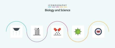 biologia plano 5 ícone pacote Incluindo anatomia. microscópio. química. célula. remédio vetor