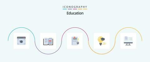 Educação plano 5 ícone pacote Incluindo Educação. computador. livro. graduação. boné vetor