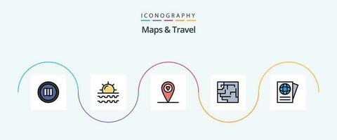 mapas e viagem linha preenchidas plano 5 ícone pacote Incluindo viagem. documento. viagem. Labirinto. labirinto vetor