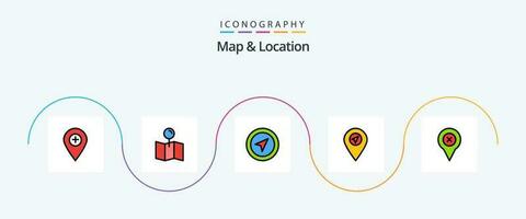 mapa e localização linha preenchidas plano 5 ícone pacote Incluindo . mapa. alfinete. localização. adicionar vetor