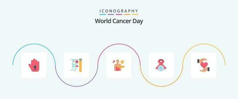 mundo Câncer dia plano 5 ícone pacote Incluindo estágios. doença. hospital. vírus. Câncer vetor