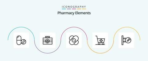 farmacia elementos linha 5 ícone pacote Incluindo remédio . carrinho . médico. médico vetor