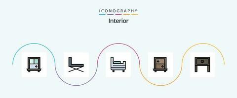 interior linha preenchidas plano 5 ícone pacote Incluindo . mesa. janela. interior. casa vetor