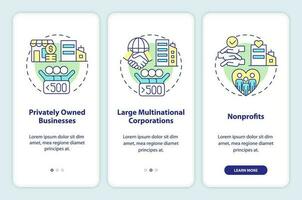 empresas dentro privado setor onboarding Móvel aplicativo tela. passo a passo 3 passos editável gráfico instruções com linear conceitos. interface do usuário, ux, gui modelado vetor