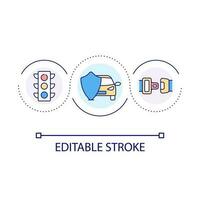dirigindo segurança dicas ciclo conceito ícone. carro segurança. tráfego regras. pessoal proteção abstrato idéia fino linha ilustração. isolado esboço desenho. editável acariciado vetor