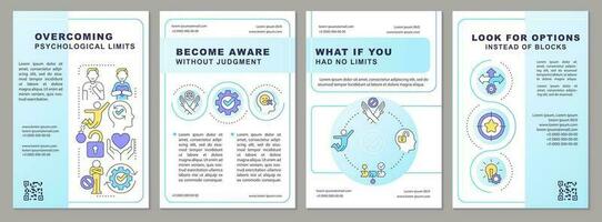 superação mental barreiras dicas folheto modelo. pessoal crescimento. folheto Projeto com linear ícones. editável 4 vetor layouts para apresentação, anual relatórios