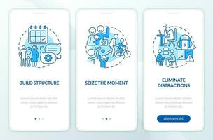 família comunicação com adolescentes azul onboarding Móvel aplicativo tela. passo a passo 3 passos editável gráfico instruções com linear conceitos. interface do usuário, ux, gui modelado vetor