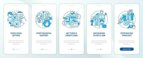 ensino adolescente responsabilidade azul onboarding Móvel aplicativo tela. passo a passo 5 passos editável gráfico instruções com linear conceitos. interface do usuário, ux, gui modelado vetor