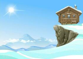 casa de chalé alpino em altas montanhas nevadas vetor