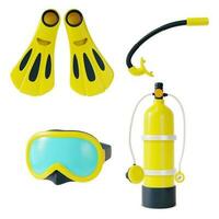 3d cor mergulho mascarar e snorkel engrenagem conjunto desenho animado estilo. vetor