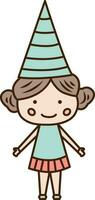 vetor pequeno criança com chapéu cone ícone. vetor fofa criança dentro a aniversário ícone.