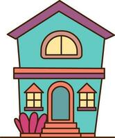 vetor azul casa com dois pavimentos ícone. vetor desenho animado casa com Rosa cobertura e dois janelas ícone.
