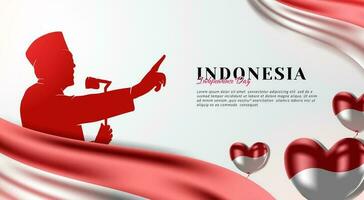 patriótico herói Indonésia independência dia bandeira Projeto vetor