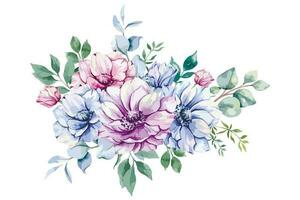 anêmona flores aguarela ilustração. azul, Rosa e roxa anêmonas mão pintado isolado em branco fundo. perfeito para Casamento convites, nupcial chuveiro e floral cumprimento cartões vetor