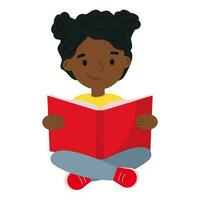 fofa africano americano menina lendo uma livro. feliz Preto estudante. Preto história mês elemento. isolado em branco. vetor
