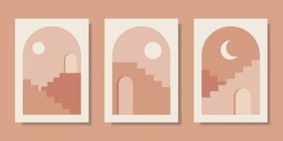 na moda estético geométrico arquitetônico coleção, marroquino escadaria, paredes, portas vetor poster para parede decoração dentro vintage estilo
