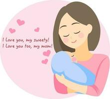 feliz mãe dia cumprimento cartão ilustração, mãe segurando bebê dentro braços, vetor, eps10 vetor