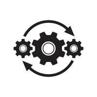 engrenagens roda com Setas; flechas - conceito Preto ícone vetor Projeto. seo criativo logotipo placa. troca interação símbolo.