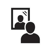 espelho ícone. homem em pé dentro frente do espelho. vetor ícone isolado em branco fundo.