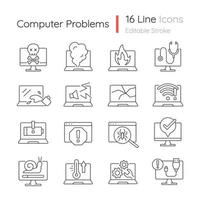 conjunto de ícones lineares de problemas de computador vetor