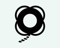 bóia salva-vidas anel vida bóia salva-vidas com linha corda corda Preto branco silhueta placa símbolo ícone gráfico clipart obra de arte ilustração pictograma vetor