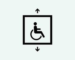 desabilitar elevador desvantagem lift cadeira de rodas Acesso sinalização Preto branco silhueta placa símbolo ícone clipart gráfico obra de arte pictograma ilustração vetor