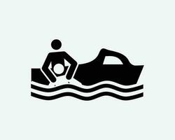 resgate barco bote salva vidas emergência costa guarda procurar lancha Preto branco silhueta placa símbolo ícone gráfico clipart obra de arte ilustração pictograma vetor