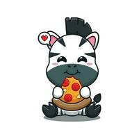 fofa zebra comendo pizza desenho animado vetor ilustração.