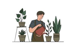 mão desenhado rega plantas ilustração vetor