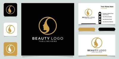 beleza logotipo com mulher estilo e o negócio cartão Projeto modelo Prêmio vetor